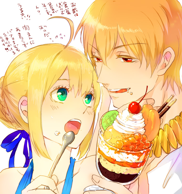 artoria pendragon, saber, and gilgamesh (fate and 2 more) drawn by ruondea