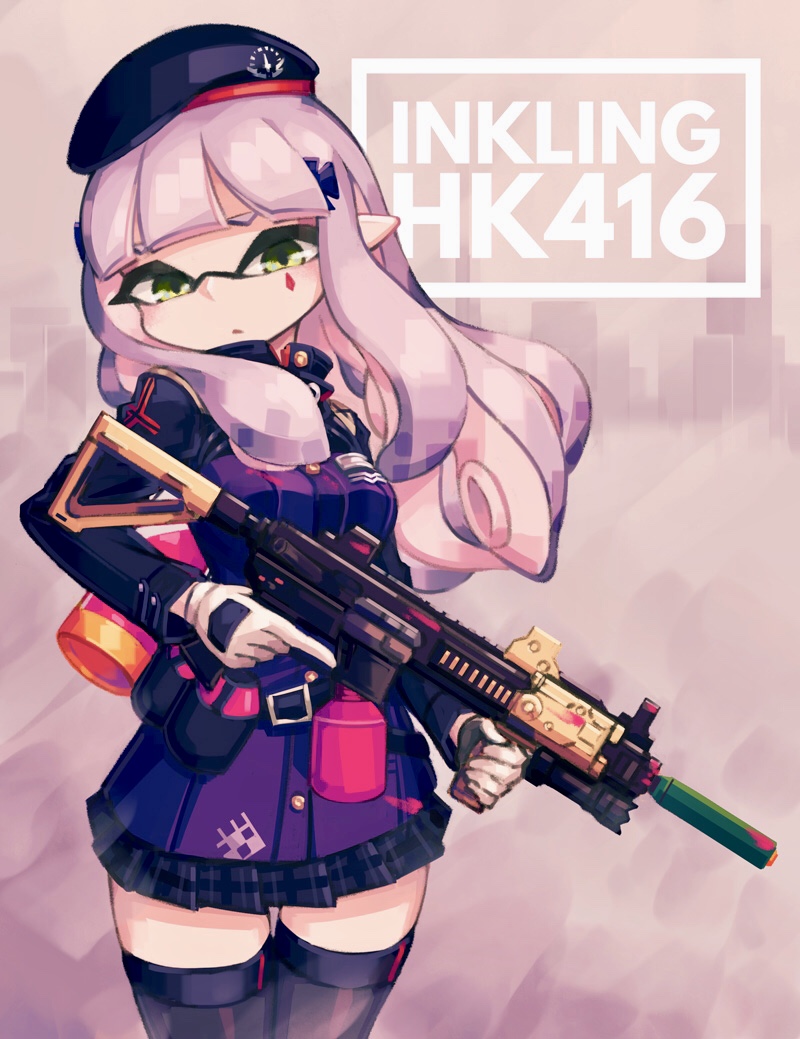 inkling player character and hk416 (girls' frontline and 1 more) drawn by makaroll