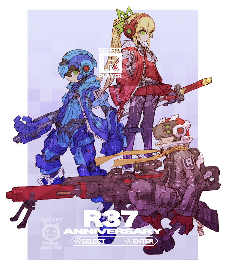 roll, mega man, and proto man (mega man) drawn by nakayama_tooru