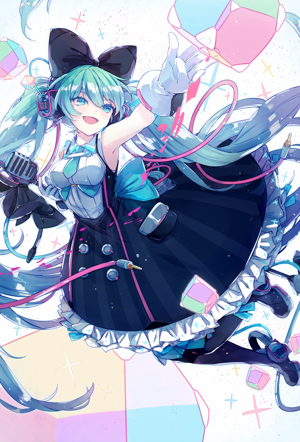 hatsune miku and magical mirai miku (vocaloid and 1 more) drawn by lyodi