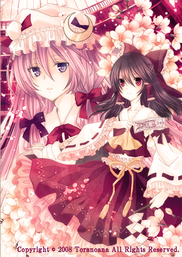 hakurei reimu and patchouli knowledge (touhou) drawn by nozomi_fuuten