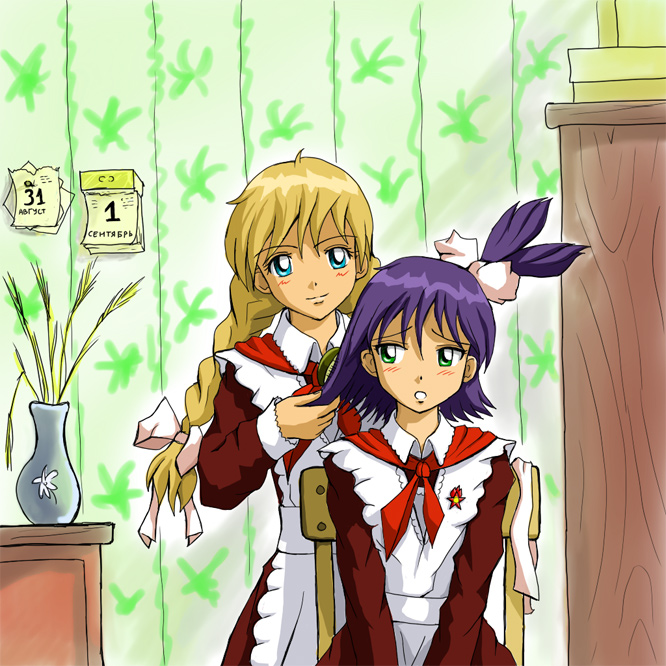 slavya-chan and unyl-chan (original and 1 more) drawn by huyase