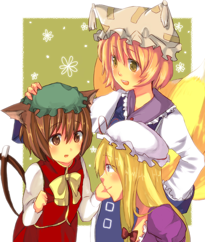 yakumo yukari, yakumo ran, and chen (touhou) drawn by pame