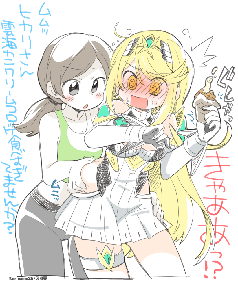 mythra and wii fit trainer (xenoblade chronicles and 3 more) drawn by eromame