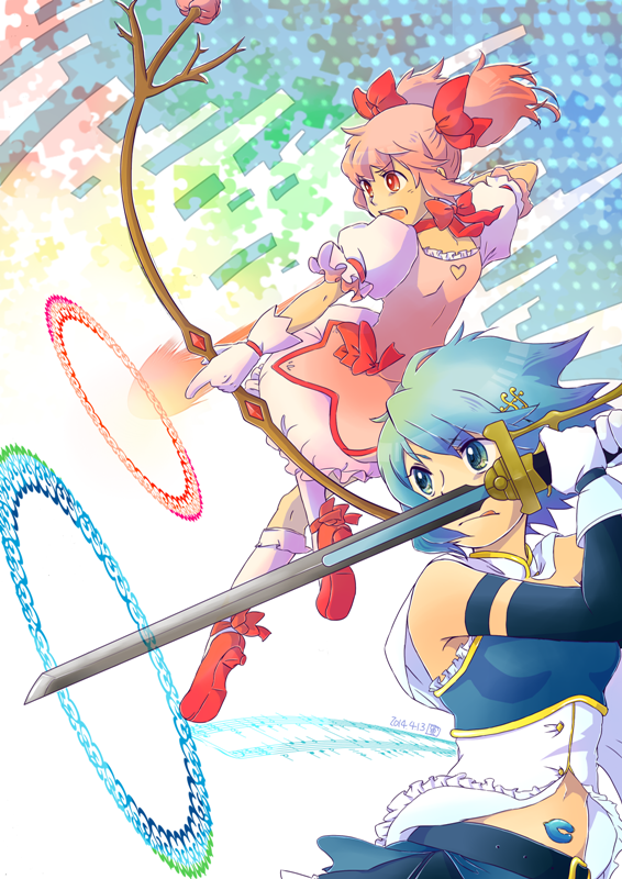 kaname madoka and miki sayaka (mahou shoujo madoka magica and 1 more) drawn by torakichi37