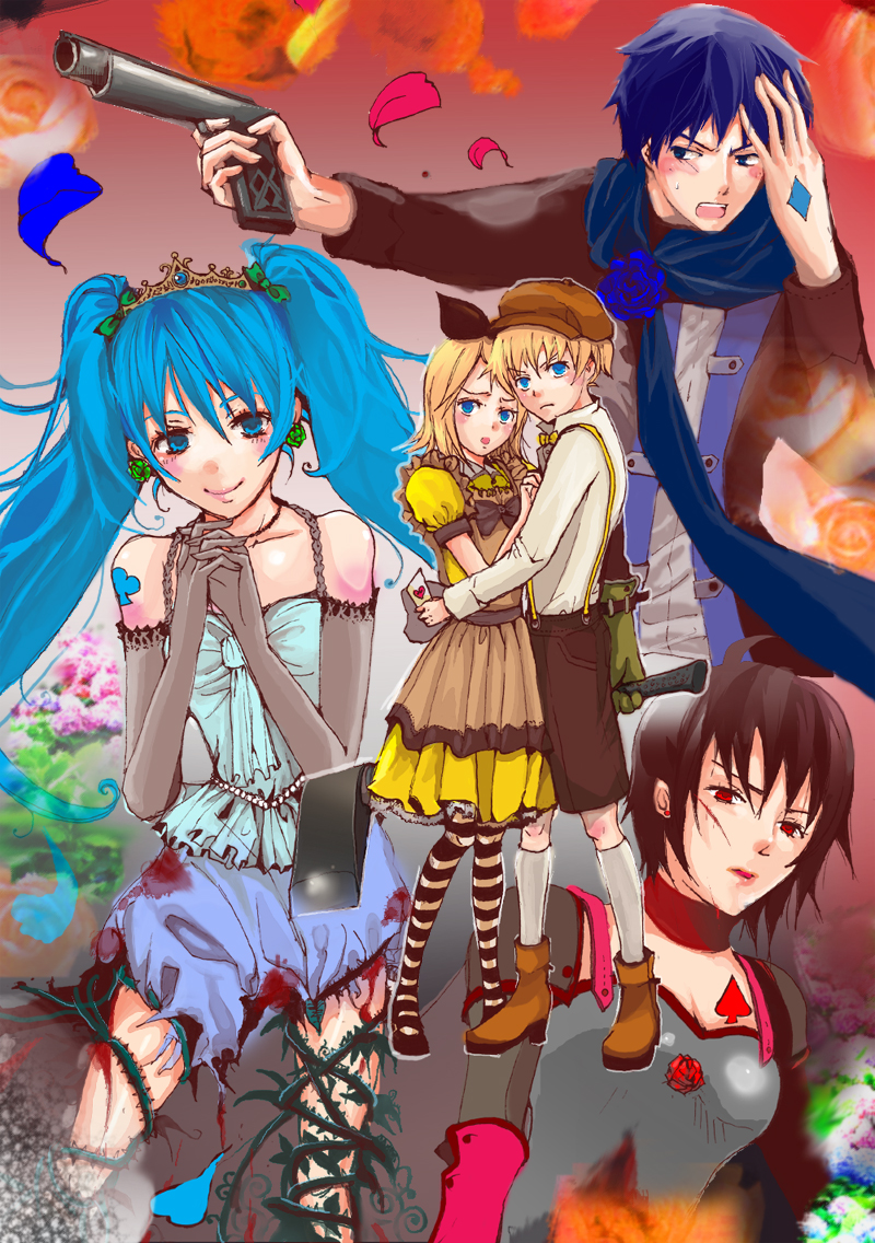 hatsune miku, kagamine rin, kagamine len, kaito, and meiko (vocaloid and 1 more) drawn by yuria_(playlain)