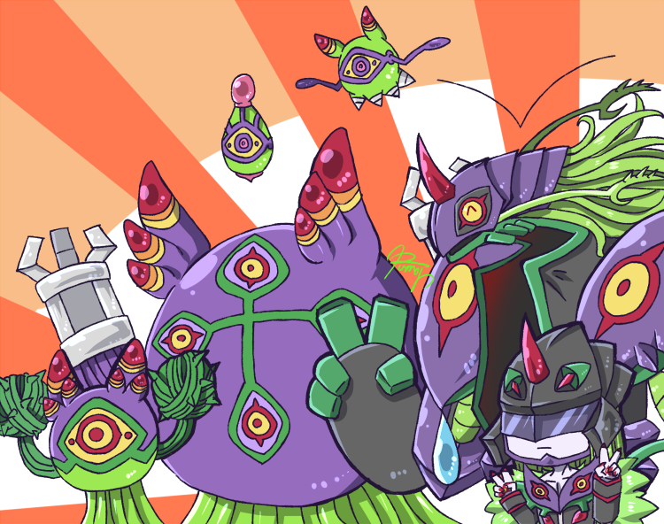algomon, algomon baby ii, algomon perfect, algomon ultimate, algomon child, and 2 more (digimon) drawn by rumor_(rumor_dem)