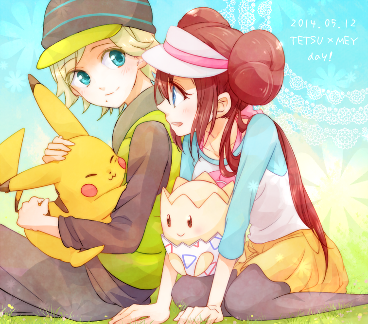 pikachu, rosa, togepi, and curtis (pokemon and 1 more) drawn by ro16t0day8
