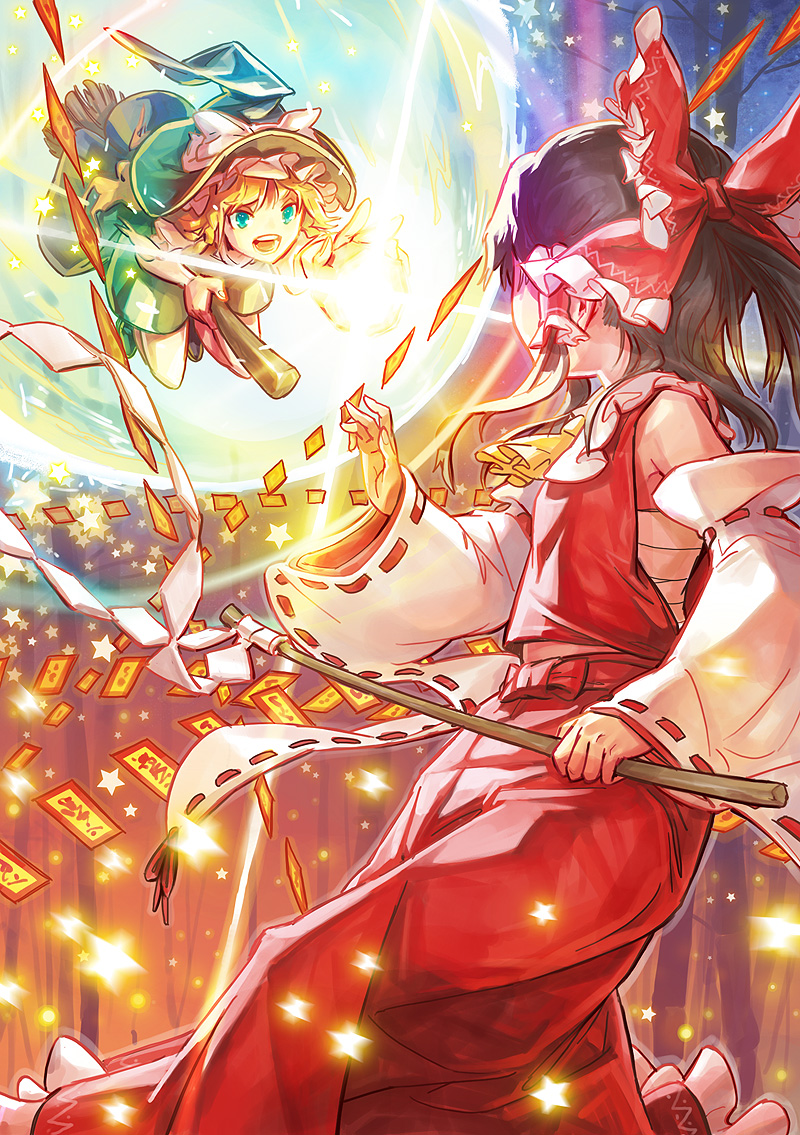 hakurei reimu and kirisame marisa (touhou) drawn by momijigari