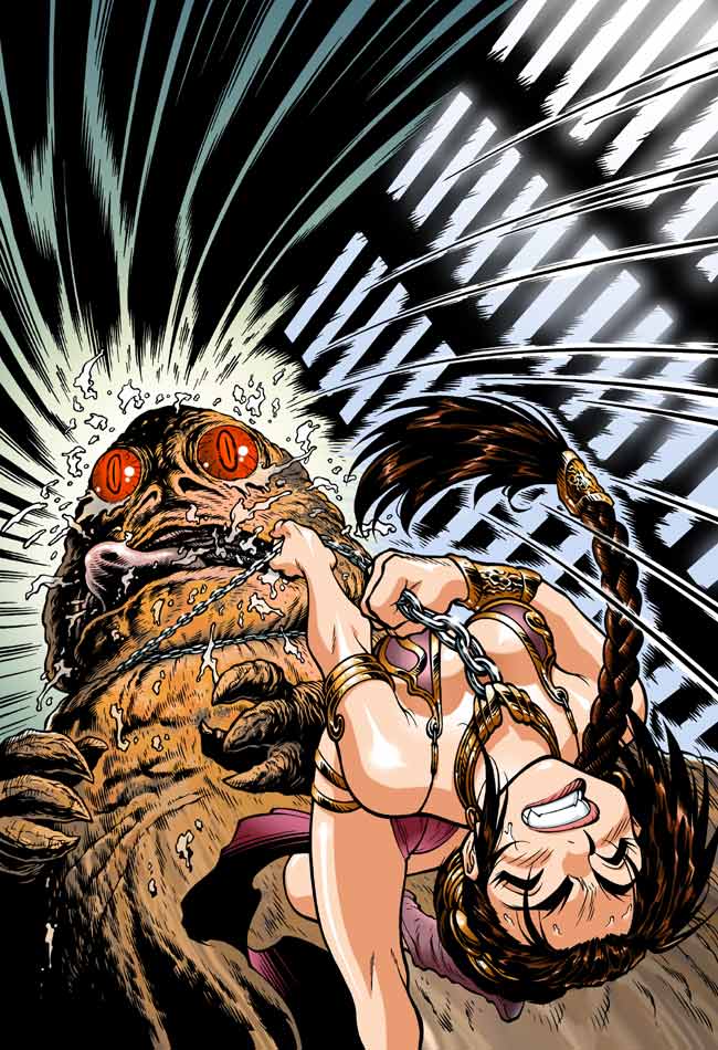 princess leia, huttslayer leia, and jabba the hutt (star wars and 2 more) drawn by adam_warren and joe_wight