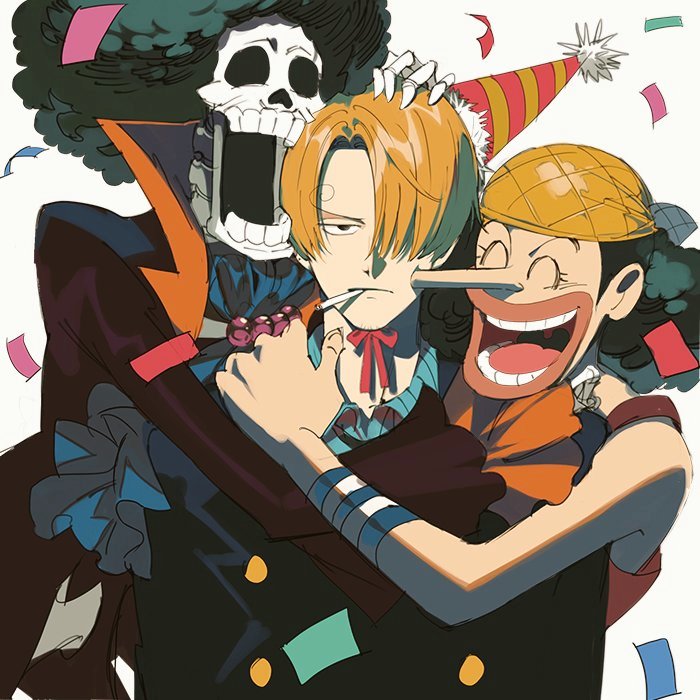 sanji, usopp, and brook (one piece) drawn by runa_(nori31291404)