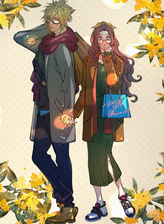cloud strife and aerith gainsborough (final fantasy and 1 more) drawn by wakakusa-e