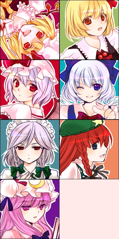 remilia scarlet, flandre scarlet, izayoi sakuya, cirno, patchouli knowledge, and 2 more (touhou) drawn by n-mix
