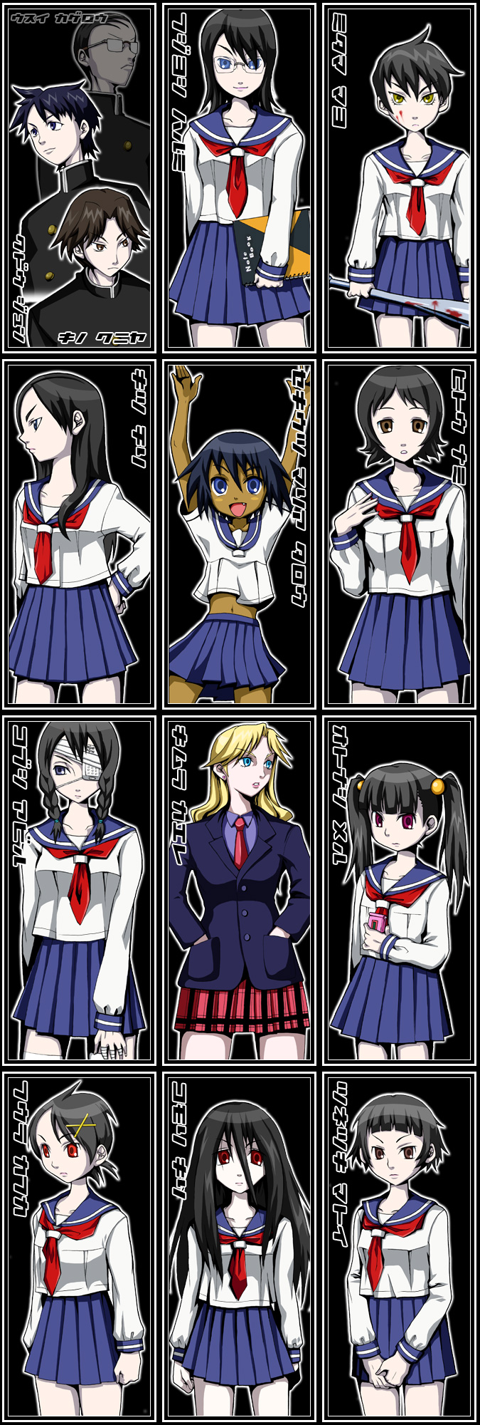 fuura kafuka, komori kiri, kitsu chiri, kobushi abiru, tsunetsuki matoi, and 9 more (sayonara zetsubou sensei) drawn by kurono