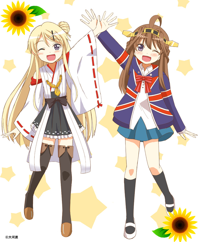 kongou, kujou karen, and touyama nao (kantai collection and 1 more) drawn by ookawa_wataru
