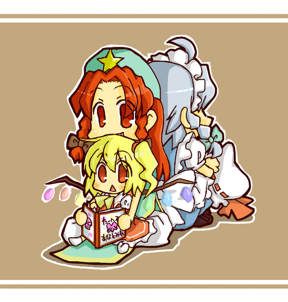 flandre scarlet, izayoi sakuya, and hong meiling (touhou) drawn by nabeneko