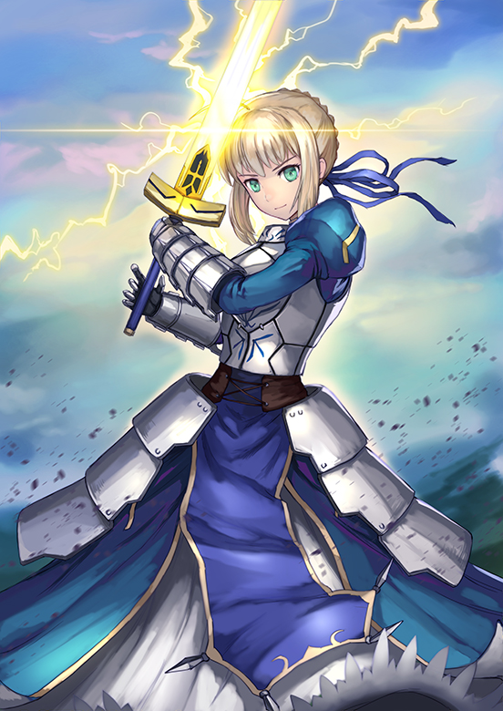 artoria pendragon and saber (fate and 1 more) drawn by maekawa_yuichi