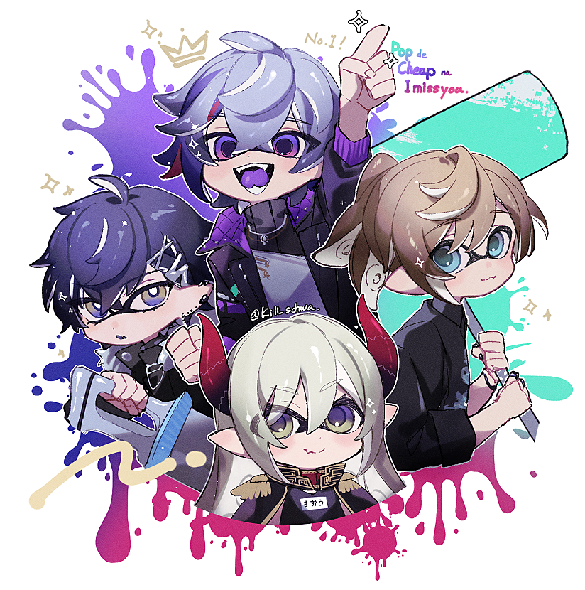 inkling player character, inkling girl, inkling boy, fuwa minato, emma august, and 2 more (nijisanji and 1 more) drawn by kill_schwa