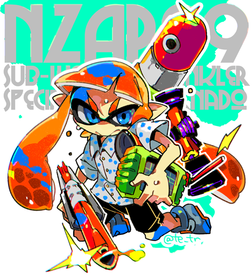 inkling player character and inkling girl (splatoon and 1 more) drawn by tetori