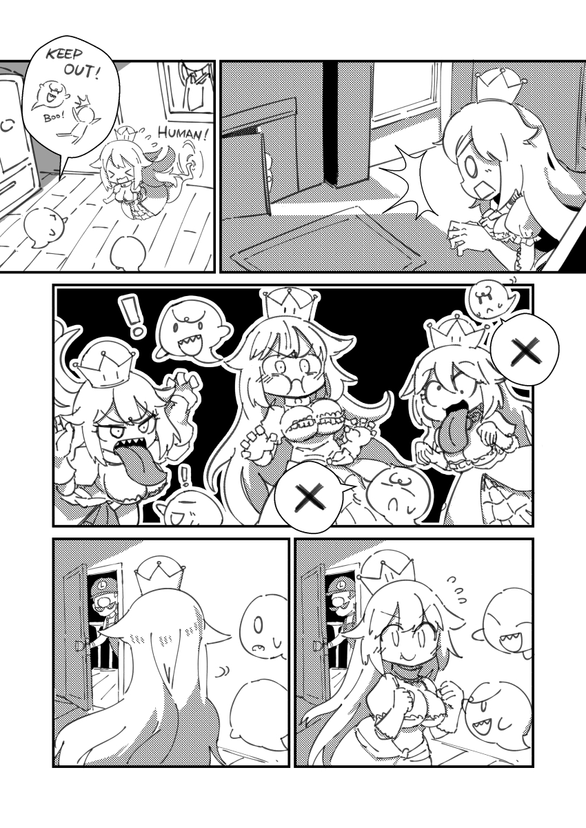 luigi, princess king boo, and boo (mario and 2 more) drawn by zassou_maruko