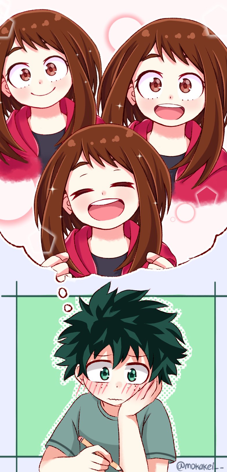 midoriya izuku and uraraka ochaco (boku no hero academia) drawn by moka_keisha