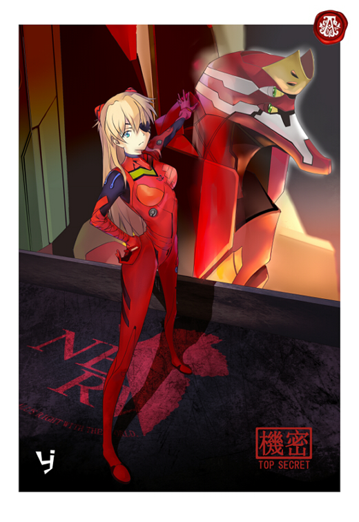 souryuu asuka langley and eva 02 (neon genesis evangelion and 2 more) drawn by y_(164094433)