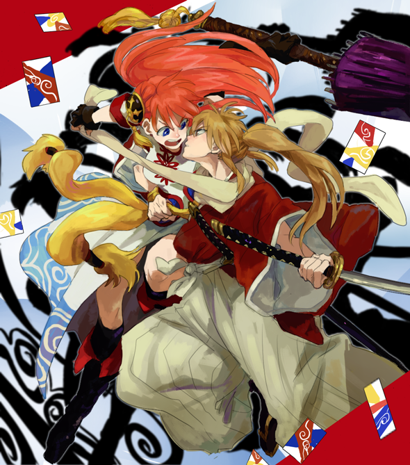 kagura and okita sougo (gintama and 1 more) drawn by amawap