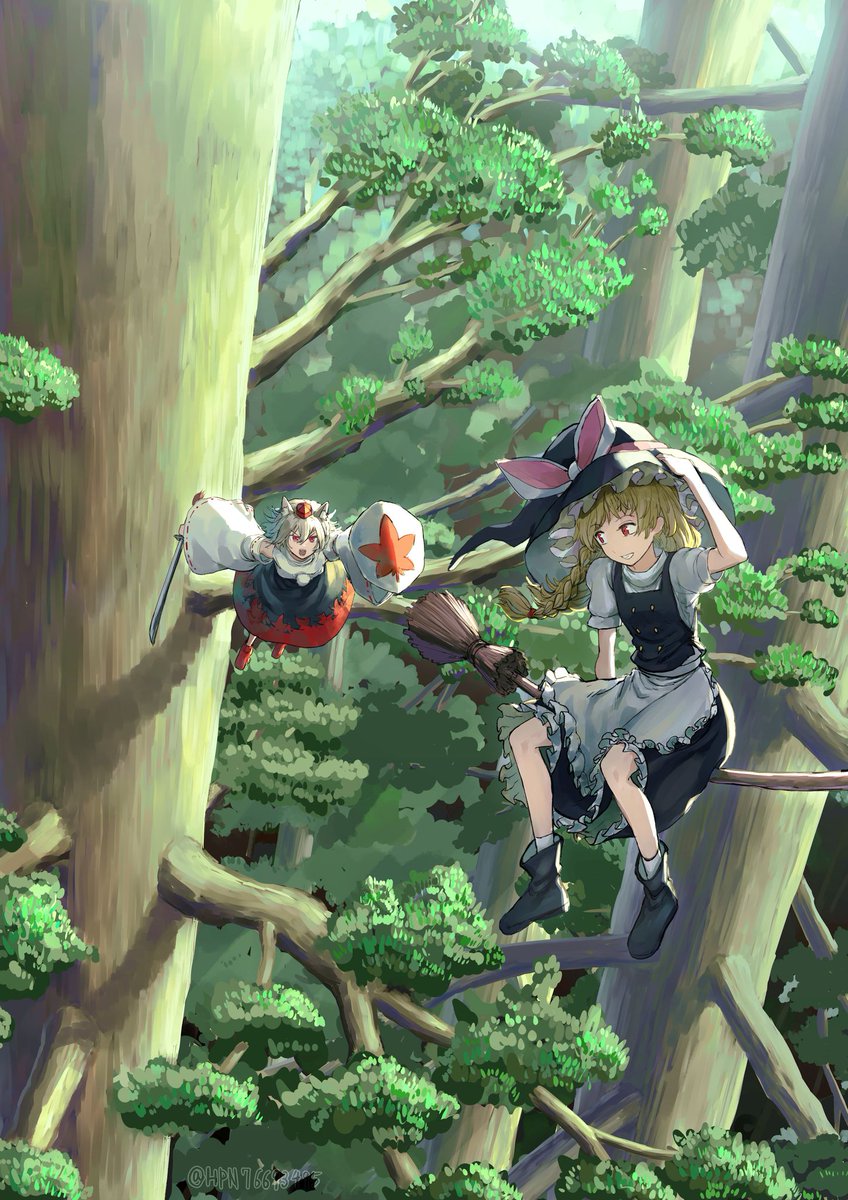 kirisame marisa and inubashiri momiji (touhou and 1 more) drawn by harapan-kun
