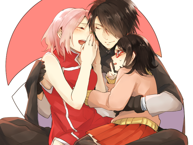 haruno sakura, uchiha sasuke, and uchiha sarada (naruto) drawn by chaba_(i-escape12-00)