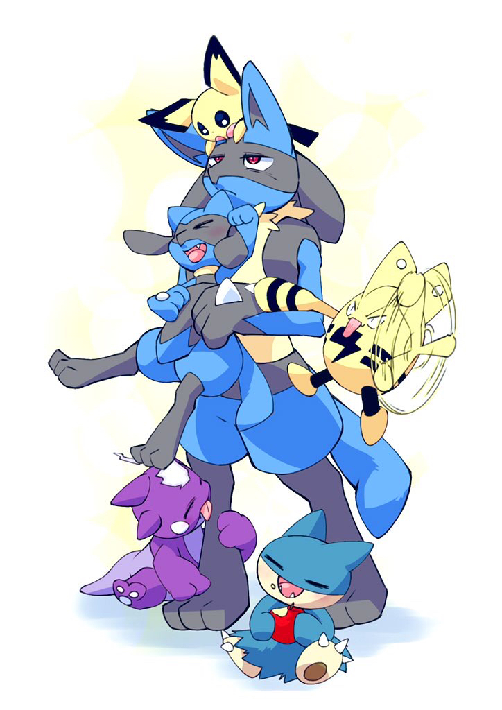 lucario, pichu, riolu, munchlax, elekid, and 1 more (pokemon) drawn by s2o3_chio