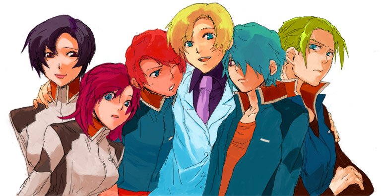 flay allster, natarle badgiruel, shani andras, clotho buer, orga sabnak, and 1 more (gundam and 1 more) drawn by kitayama
