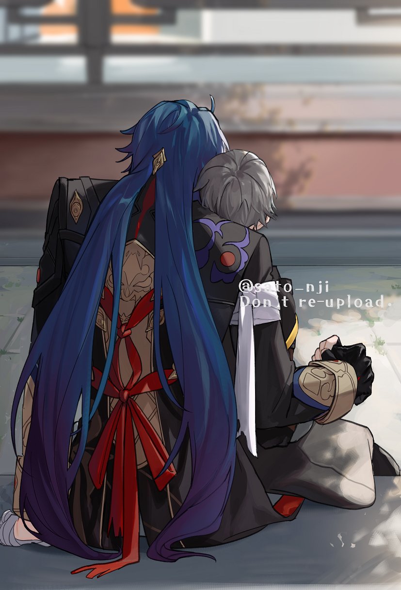 trailblazer, caelus, and blade (honkai and 1 more) drawn by sato_nji