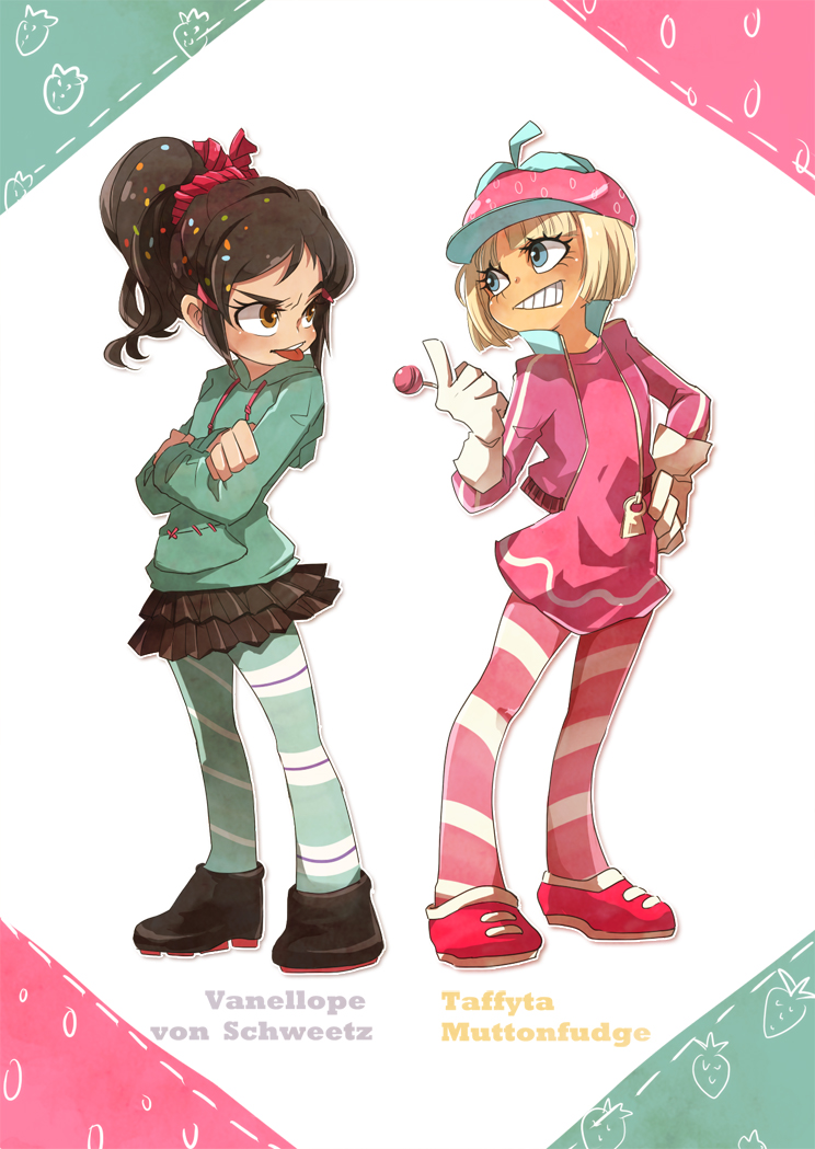 vanellope von schweetz and taffyta muttonfudge (wreck-it ralph) drawn by heiyellmi