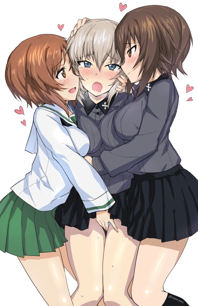 nishizumi miho, nishizumi maho, and itsumi erika (girls und panzer) drawn by onsen_man