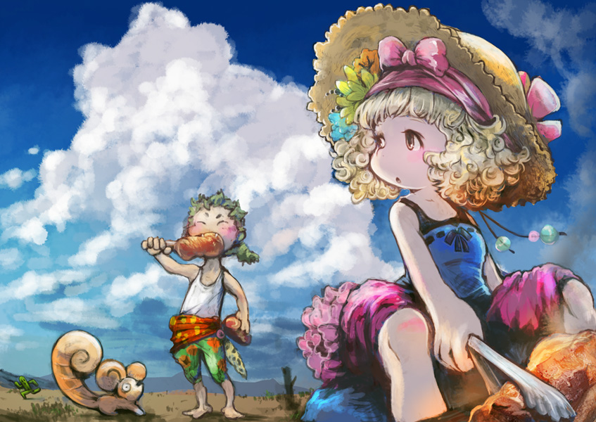 sabotender, relm arrowny, and gau (final fantasy and 1 more) drawn by umeda_yoshio