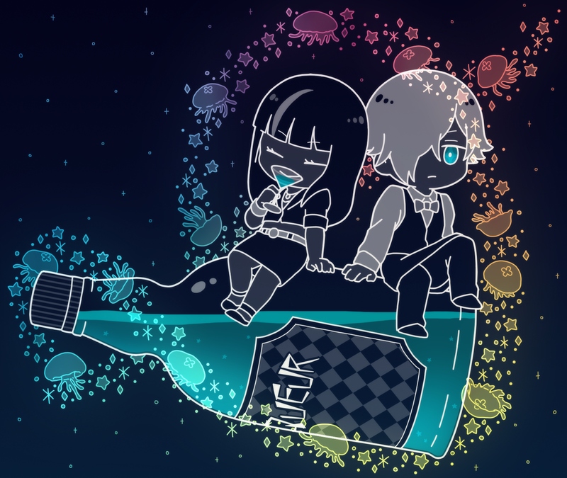 kurokami no onna and decim (death parade) drawn by nila