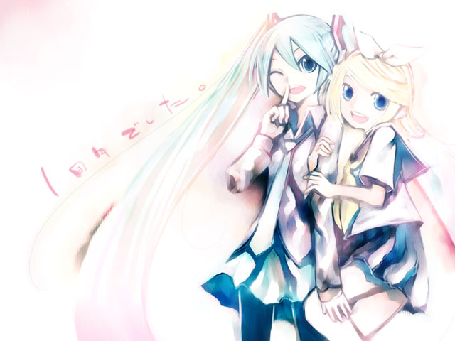 hatsune miku and kagamine rin (vocaloid) drawn by kei_(keigarou)