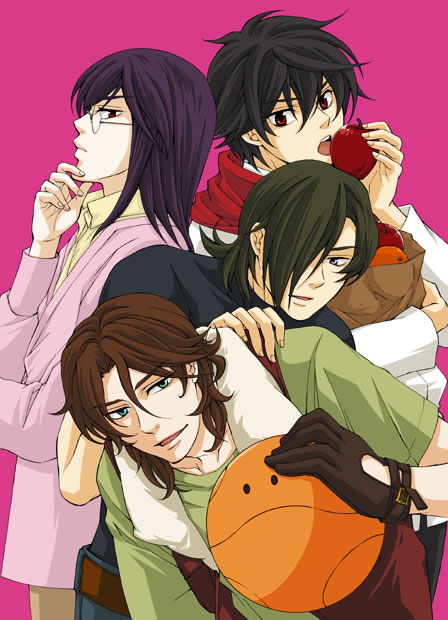 haro, tieria erde, setsuna f. seiei, lockon stratos, and allelujah haptism (gundam and 1 more) drawn by matsumoto_azusa_(artist)