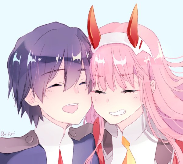 zero two and hiro (darling in the franxx) drawn by hoshiyume_yashiro