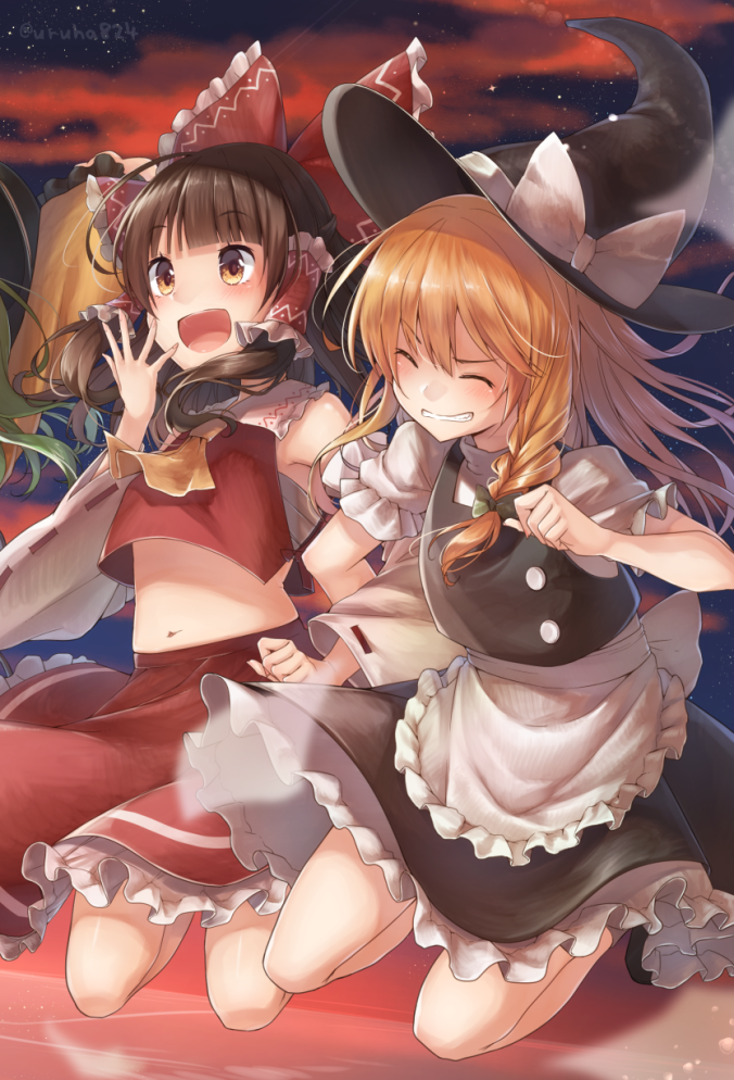 hakurei reimu and kirisame marisa (touhou) drawn by uruha_(yw1109)