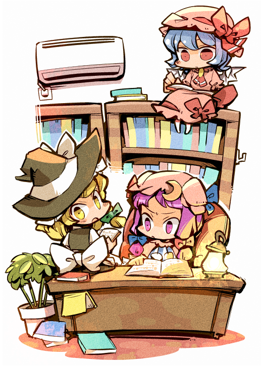 kirisame marisa, remilia scarlet, and patchouli knowledge (touhou) drawn by hounori