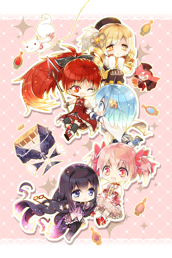 akemi homura, kaname madoka, miki sayaka, sakura kyoko, tomoe mami, and 3 more (mahou shoujo madoka magica and 1 more) drawn by asamiyajy