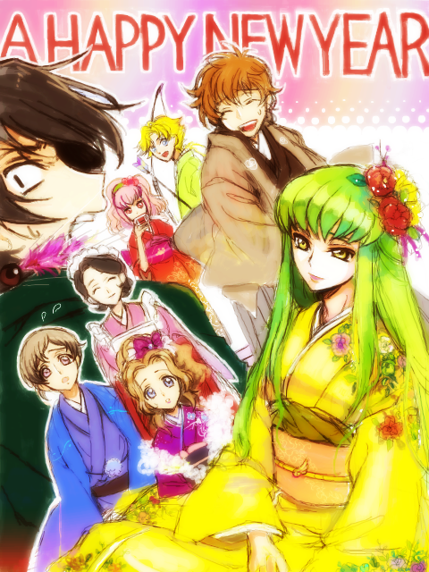 c.c., lelouch vi britannia, kururugi suzaku, nunnally vi britannia, anya alstreim, and 3 more (code geass) drawn by c_(rahit)