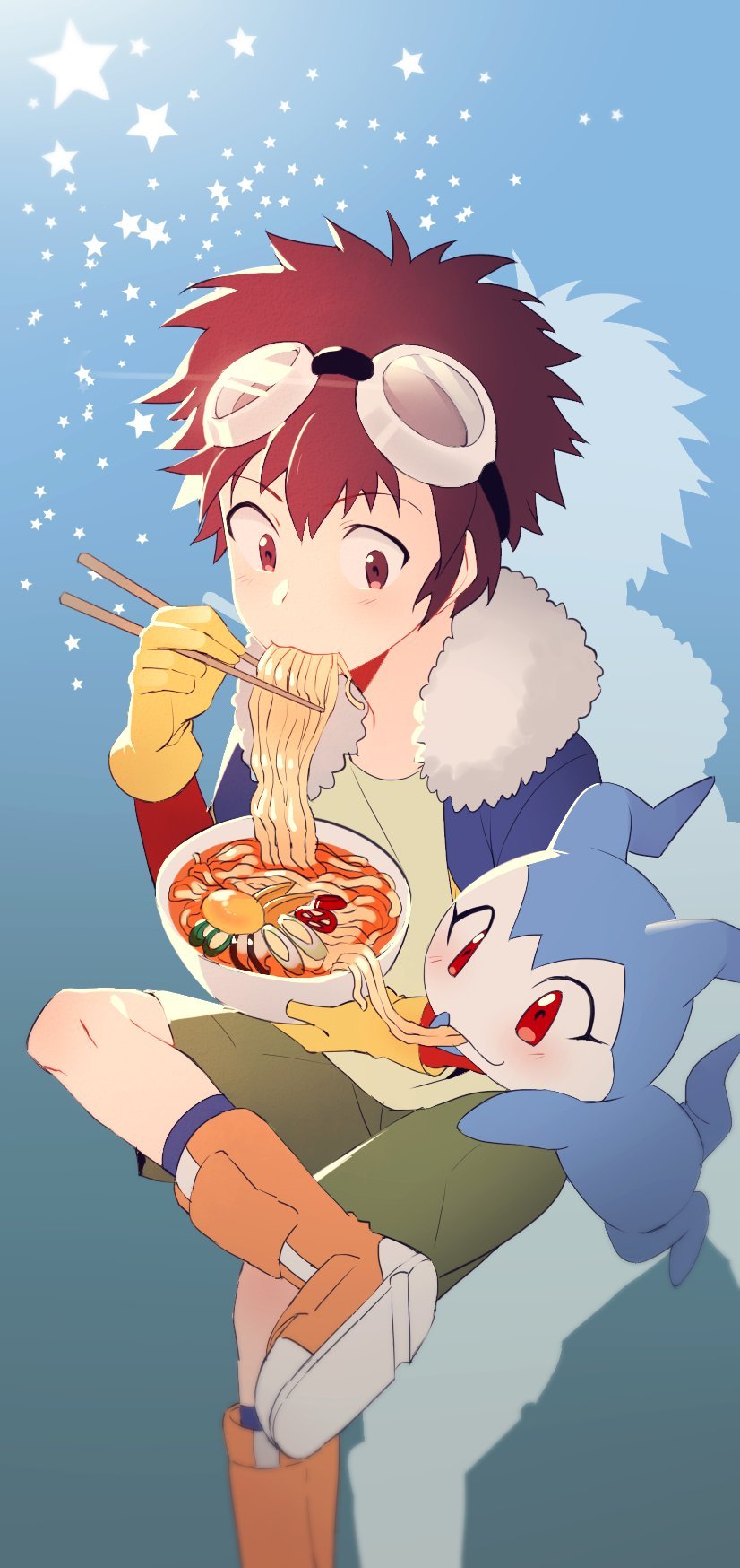 motomiya daisuke and chibimon (digimon and 1 more) drawn by maro_(lij512)
