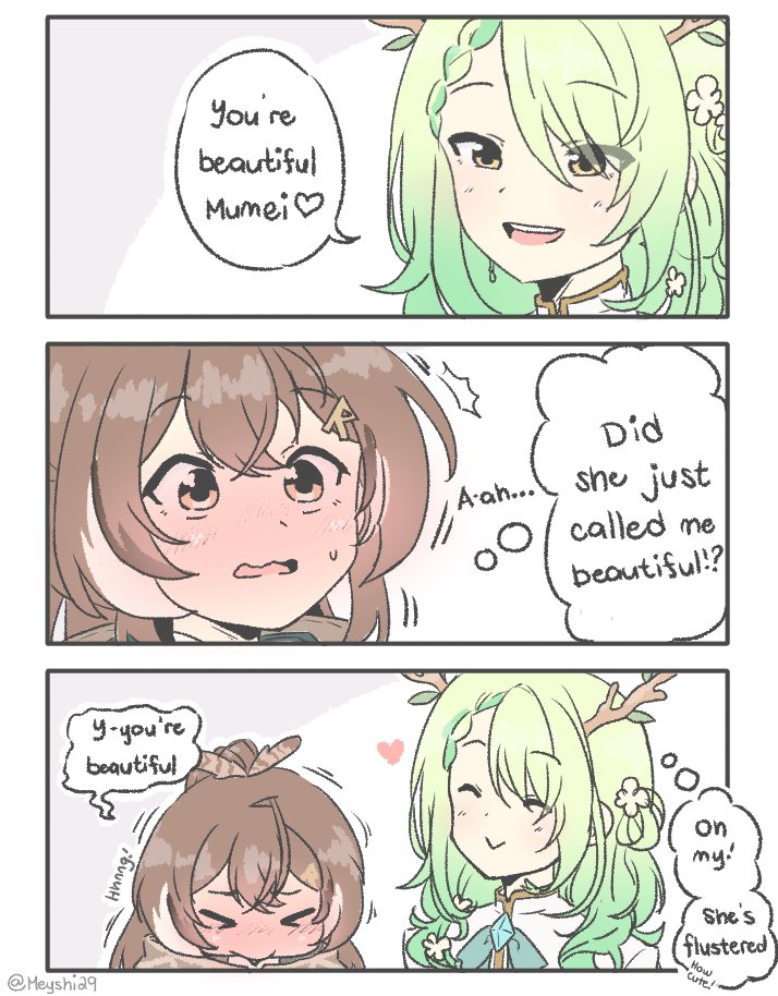 nanashi mumei and ceres fauna (hololive and 1 more) drawn by meyshi