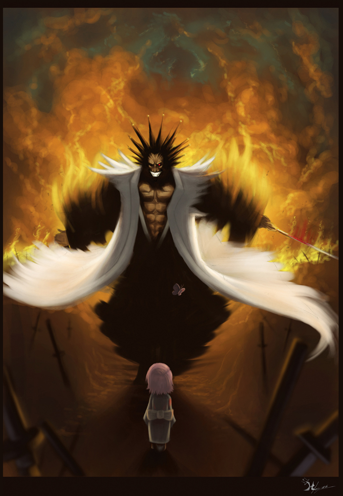 zaraki kenpachi and kusajishi yachiru (bleach) drawn by matt_lau