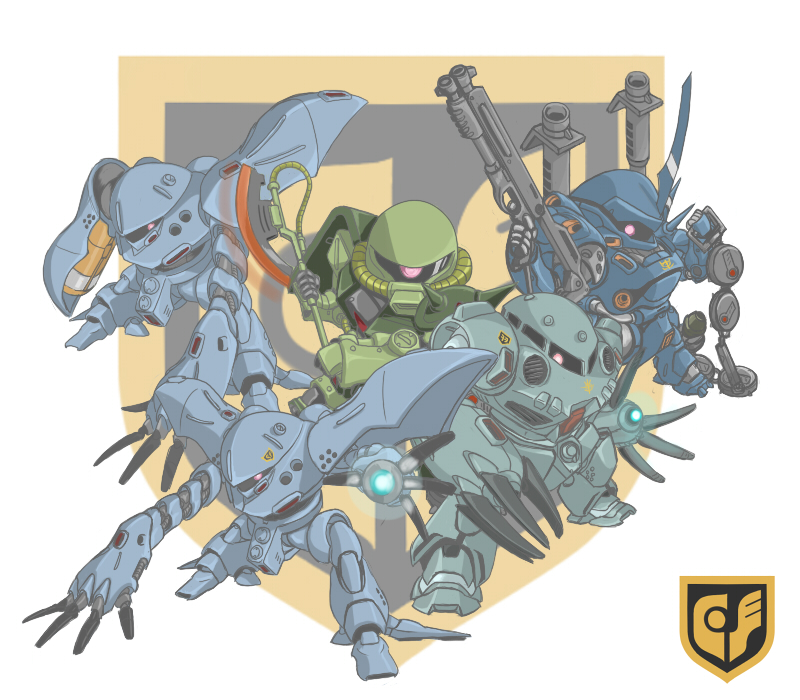 zaku ii, kampfer, hygogg, zaku ii fz kai, and z'gok-e (gundam and 1 more) drawn by takamaru_(taka1220)
