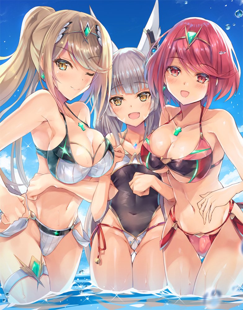 pyra, mythra, and nia (xenoblade chronicles and 1 more) drawn by inoue_takuya_(tactactak)