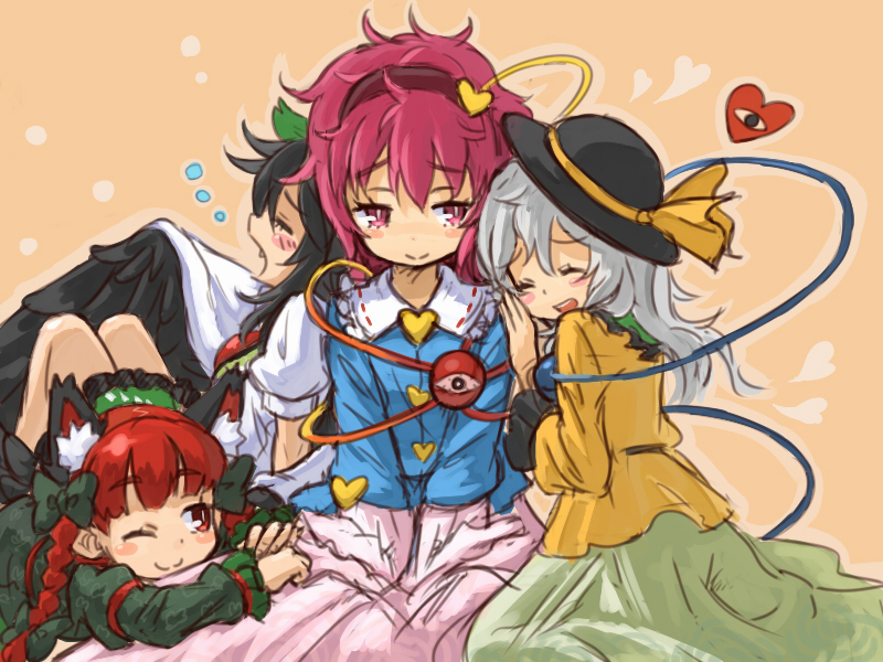 komeiji koishi, komeiji satori, kaenbyou rin, and reiuji utsuho (touhou) drawn by kingin