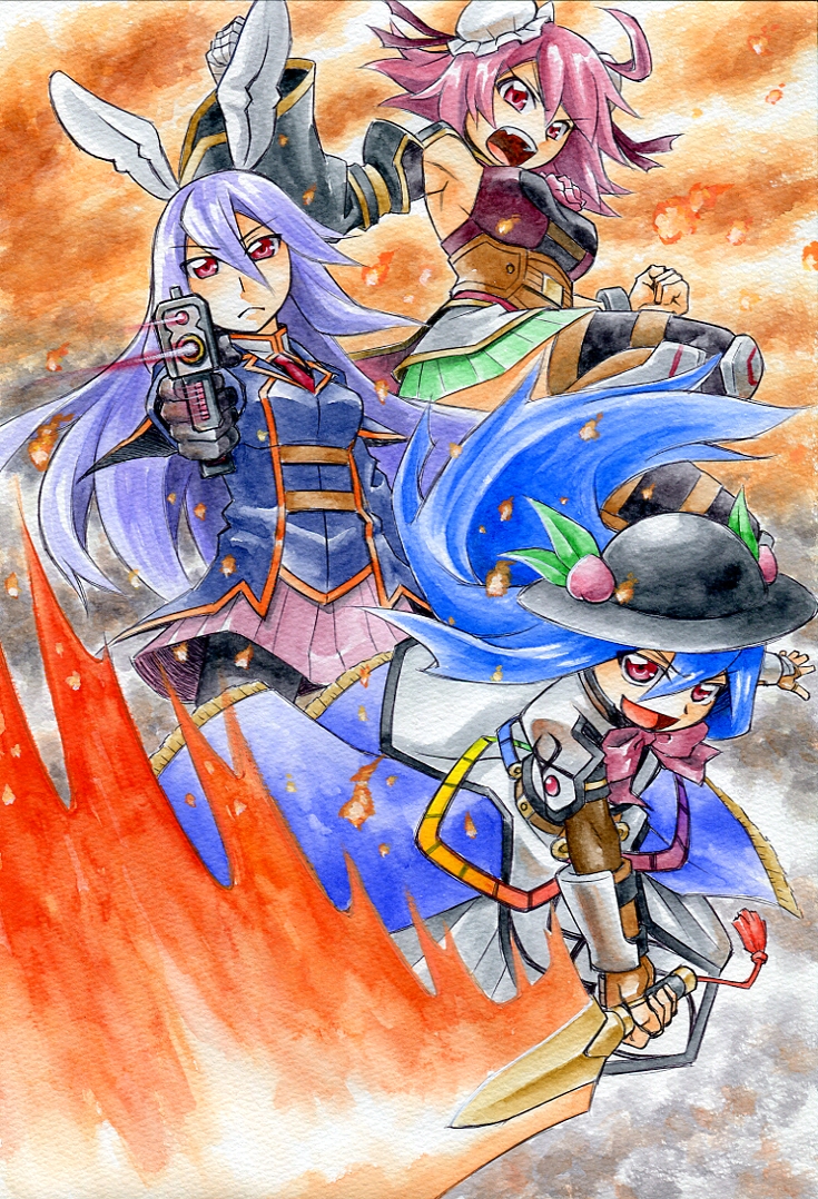 reisen udongein inaba, hinanawi tenshi, and ibaraki kasen (touhou) drawn by kawachi_koorogi